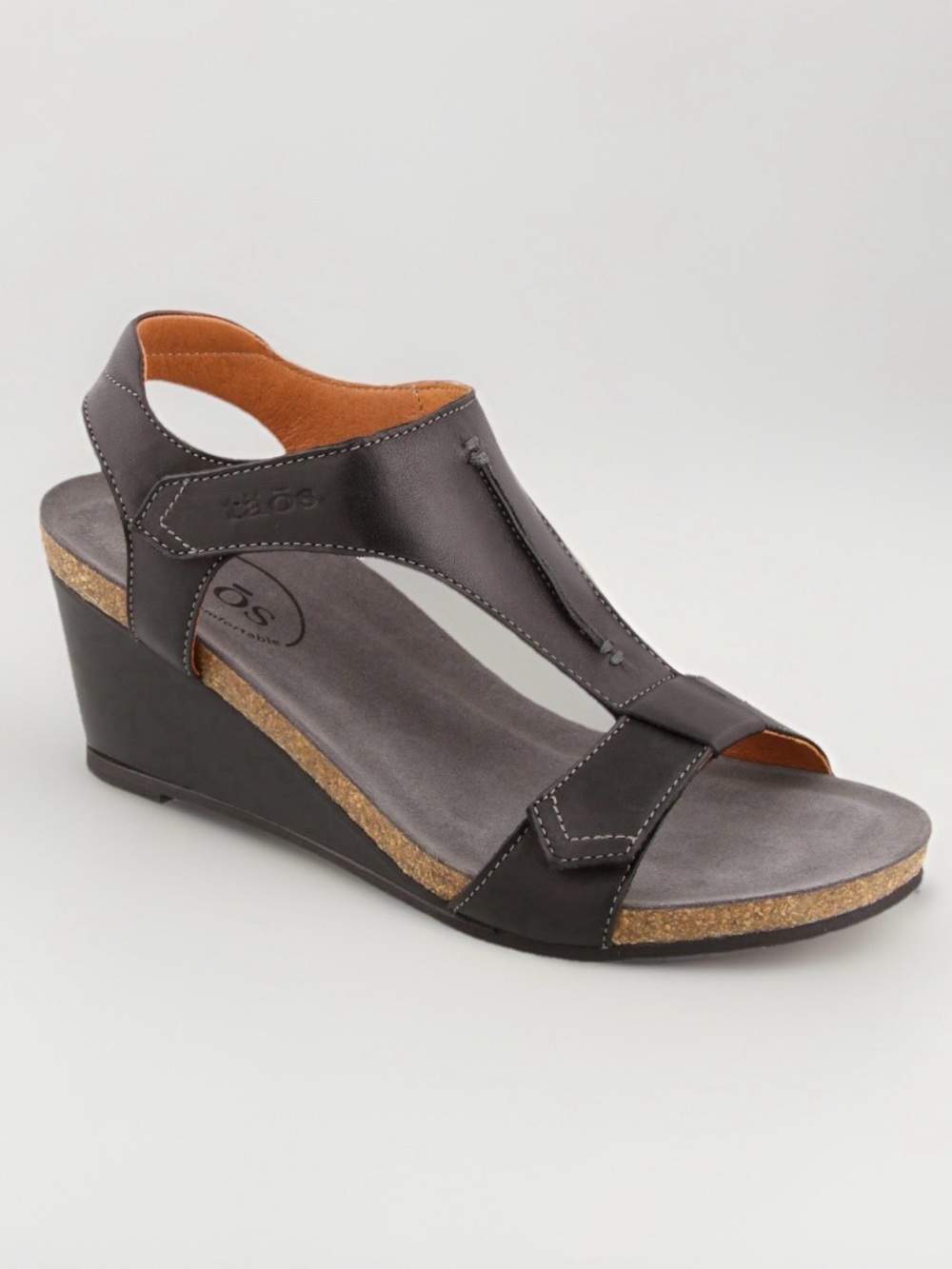 Taos Sheila 2 Leather Wedge Sandals Black Women's 7 US 38 EU Open Toe Straps
